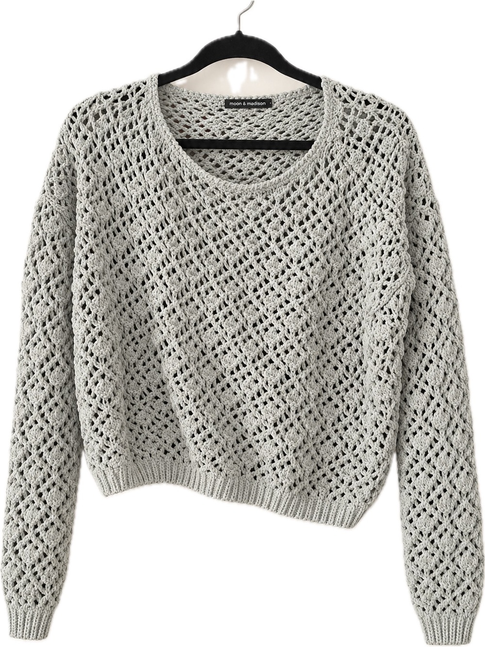 moon & madison Light Gray Openwork Crewneck Sweater